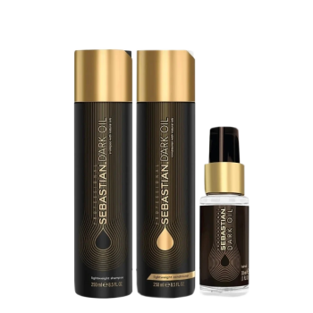 Trio Légèreté Et Brillance Dark Oil Shampoing, Revitalisant Et Huile Coiffante Légère Sebastian