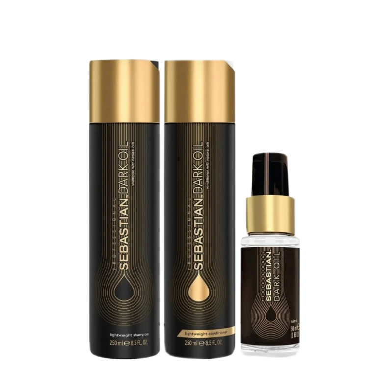 Trio Légèreté Et Brillance Dark Oil Shampoing, Revitalisant Et Huile Coiffante Légère Sebastian