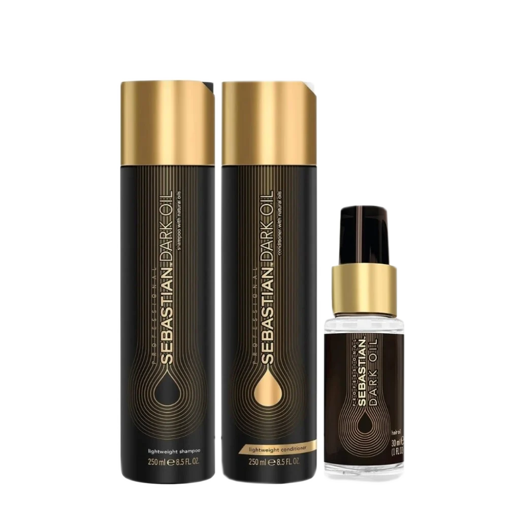 Trio Légèreté Et Brillance Dark Oil Shampoing, Revitalisant Et Huile Coiffante Légère Sebastian